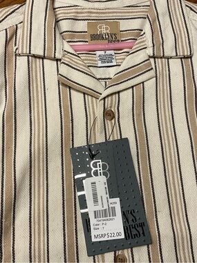 Kids' Button-Down Shirt in Beige Stripe